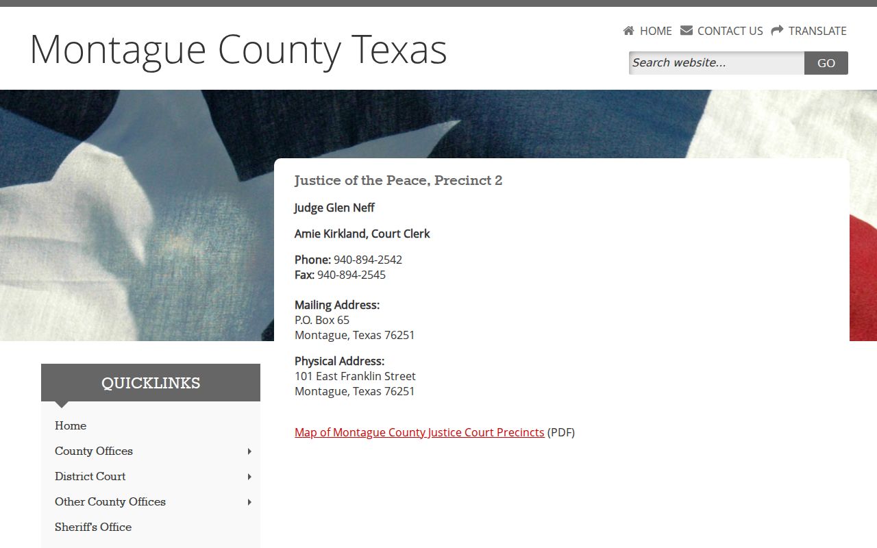 Montague County arrest magistration contact at Justice Court Precinct 2