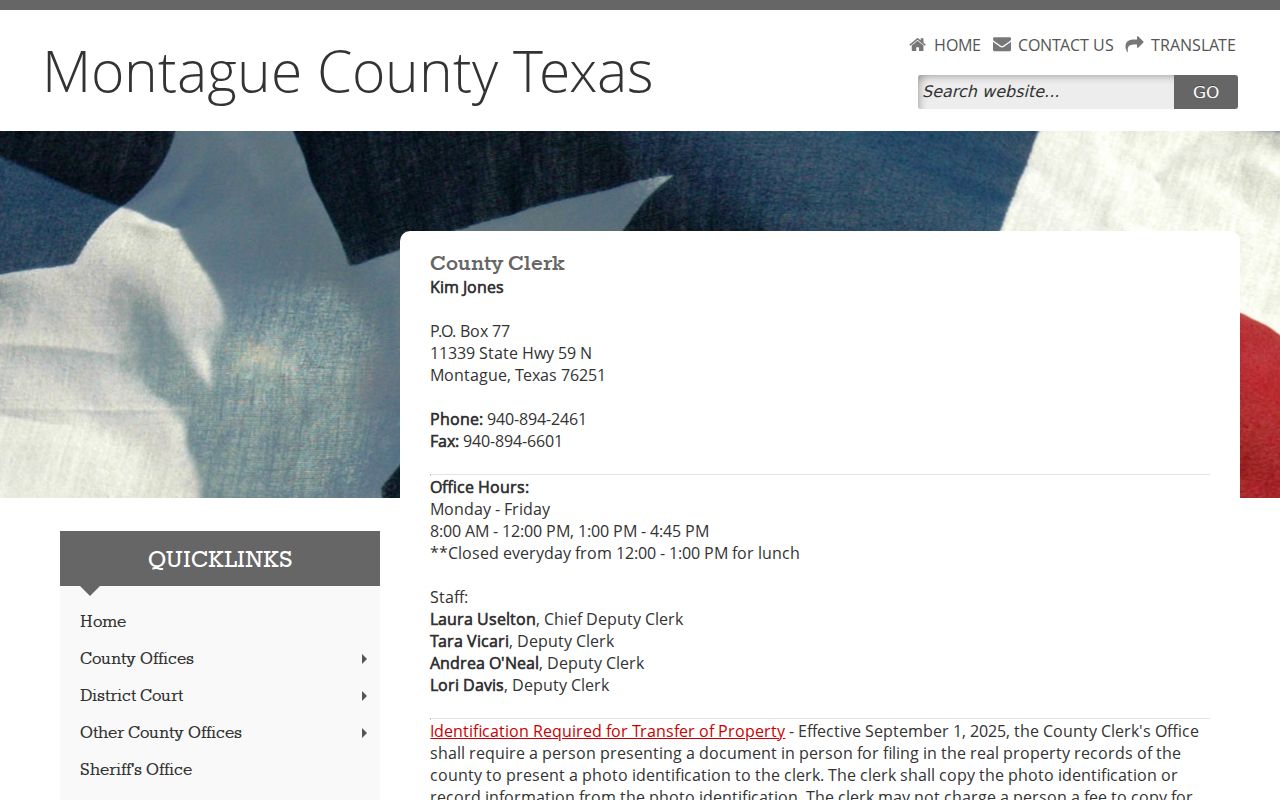 Montague County court case records at the County Clerk office