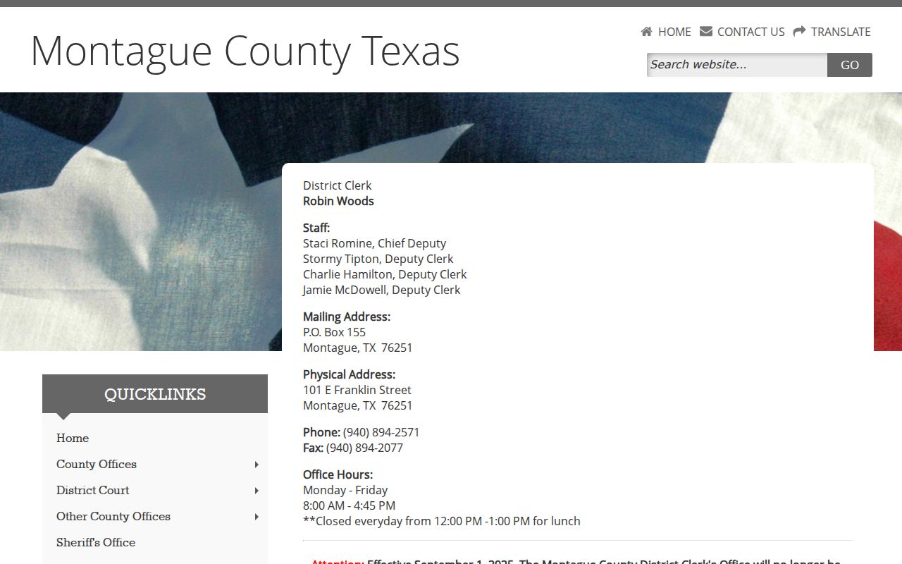 Montague County criminal court case request information from the District Clerk