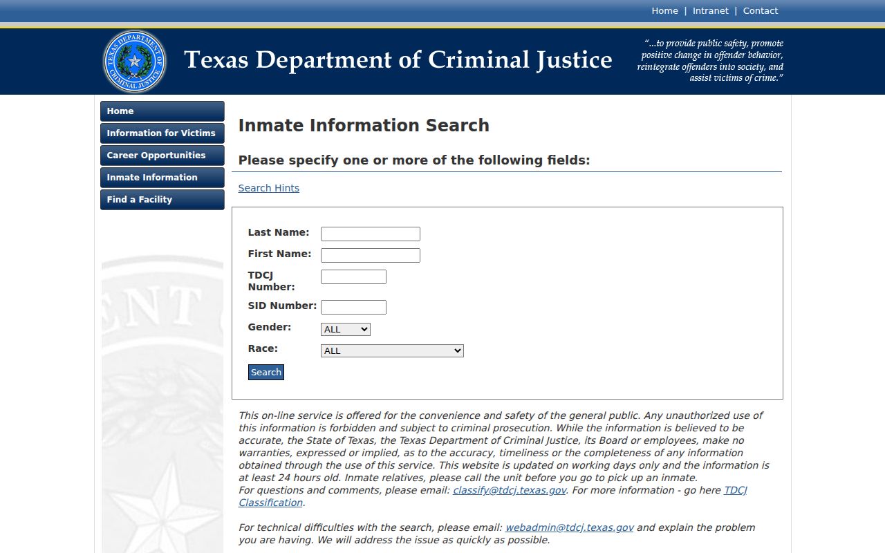 Montague County criminal history search through the TDCJ inmate locator