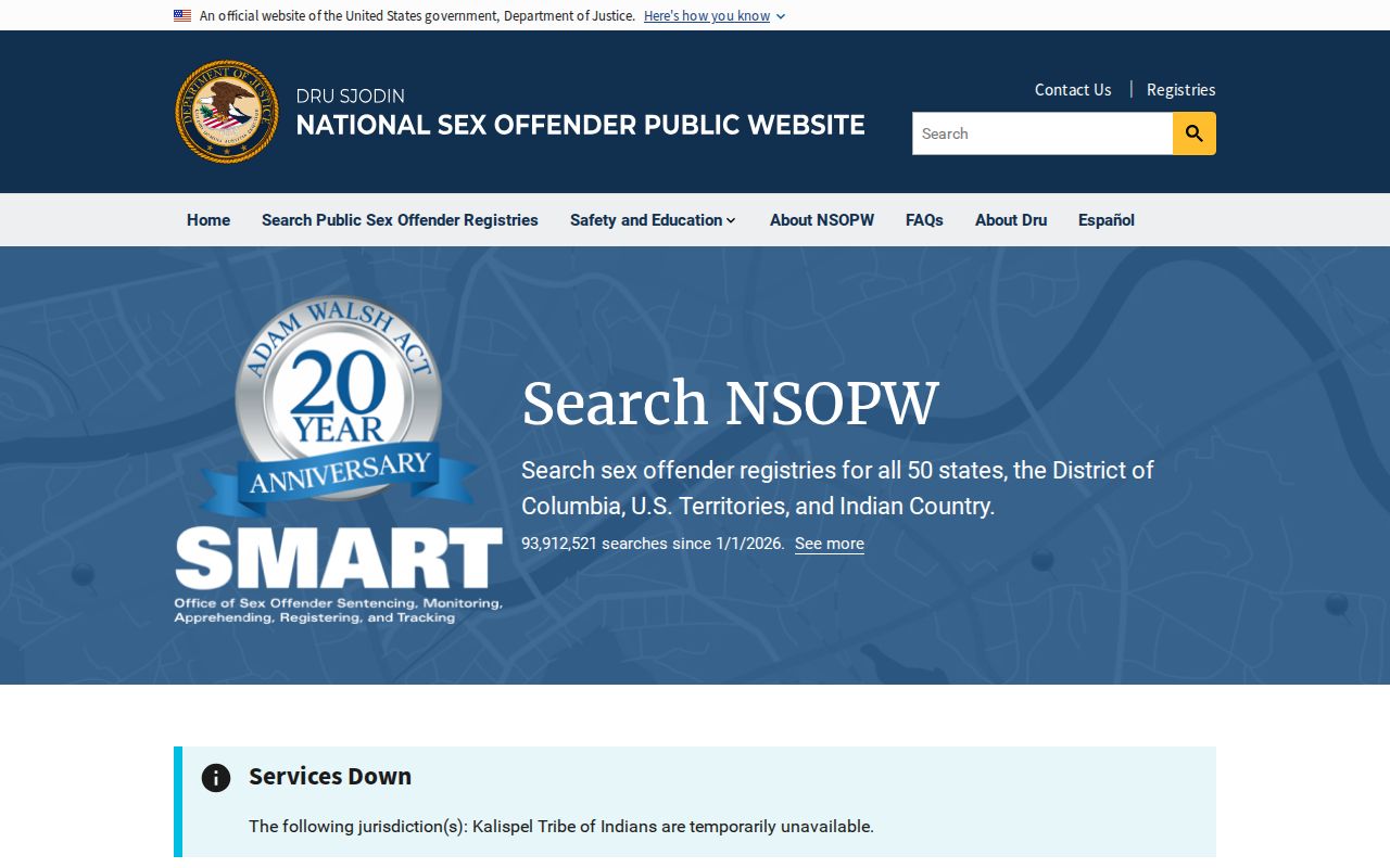 National Sex Offender Public Website search interface for cross-state Montague County checks